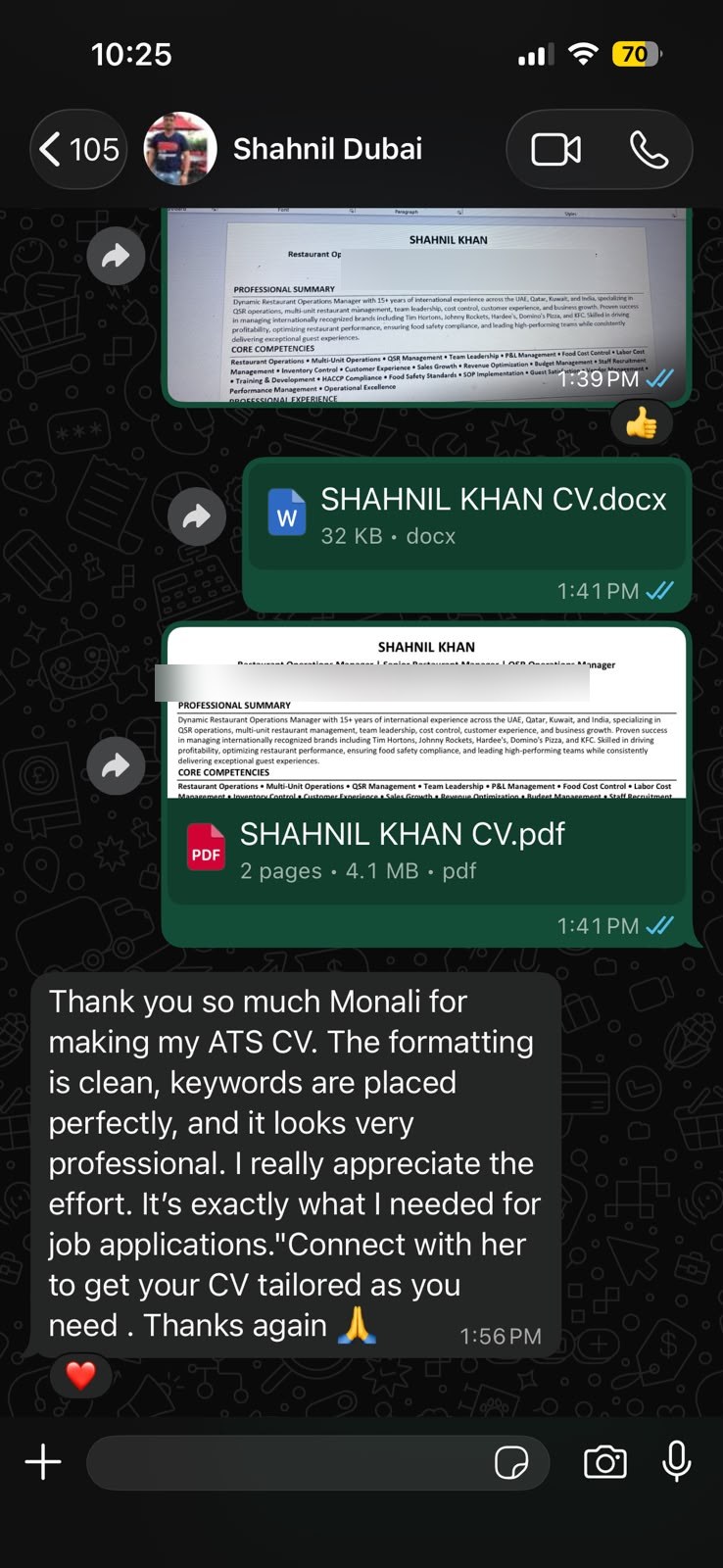 Real client review on WhatsApp
